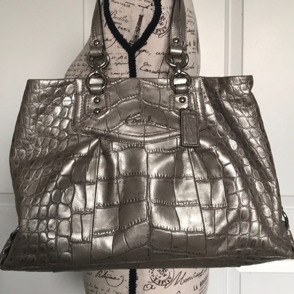 COACH MADISON GRAY/SILVER CROC LEATHER BAG - Picture 1 of 8